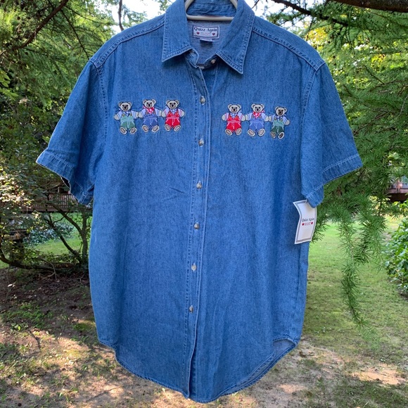 Vintage Tops - Vintage • NWT Teddy Bear Chambray Top Deadstock